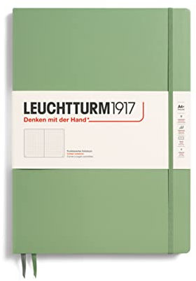 LEUCHTTURM1917 363920 Notizbuch Master Slim (A4+) Hardcover, 121 nummerierte Seiten, Salbei, dotted