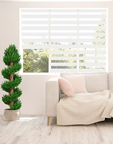 Zebra Blind - Day and Night Roller Blind, Aluminium Frame, Dual Layer Striped Fabric Modern Elegant Window Blind, Easy Clean, Light Control Privacy 145 cm Drop, White, (40cm Width)