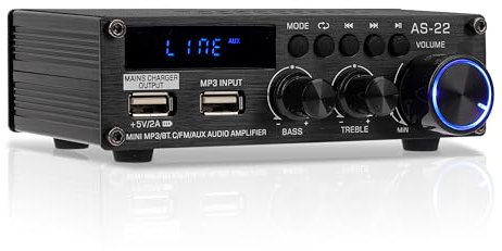 600W Mini Amplificateur, Récepteur Stéréo HiFi Bluetooth 5.0, Radio FM Portable, 12V 220V, 2 Canaux avec RCA/USB/FM pour la maison ou la voiture