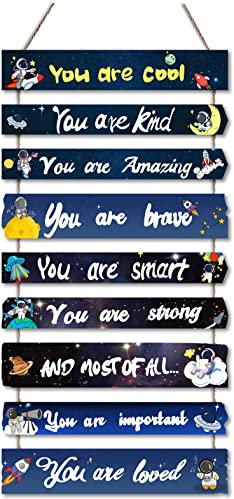 JEVUVU Outer Space Room Decor for Teen Boys Aesthetic, Cool Bedroom Wall Decor for Baby Boy, Navy Blue Kids Wall Art Signs, Fun Stuff Black Decorations for Nursery Bed Room Dorm Classroom Bathroom