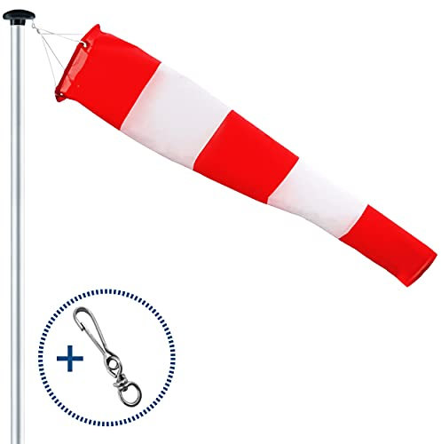 FLAGLY Premium Windsack für Draußen 180x30x15cm inkl. Aufhängung & Drehwirbel, Windrichtungsanzeiger in Rot-Weiß, witterungsbeständig, Windanzeiger Made in Germany, Windhose Garten, Wetterfahne