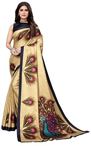 IMTRA FASHION Sari En Soie D'Art Imprimé Paon Doré Indien Avec Pièce De Chemisier-GOLDEN PEACOCK