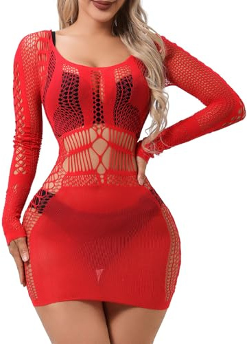 XIUSEMY Ropa Interior de Mujer Sexy Babydoll Bodycon Vestido de Red Bodycon Body Teddy Chemise Lencería de Dormir(Red)