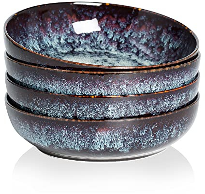 KYBSCZ 30oz Ceramic bowls set of 4-8 serving bowls for Kitchen,Pasta,Salad-Dishwasher & Microwave Safe Perfect for Housewarming, Thanksgiving, Christmas-Speckled Bluish Purple