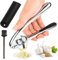Knoblauchpresse, Knoblauchpresse Edelstahl Rostfrei Knoblauchschneider Garlic Press Mit Silikonschäler und Reinigungsbürste Leicht zu Drücken und zu Reinigen(Silber)