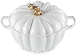 Le Creuset Figurale Kürbis-Kokotte, emailliertes Gusseisen, 4 l, Weiß mit Kupferknauf