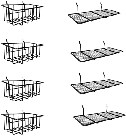 Peaceharmo 8 Stück Pegboard Körbe & Trays Set | Kombi Set mit 4X Drahtkörben & 4X Ablagefächern | Stabile Stecktafel Aufbewahrung & Wandorganizer für Werkstatt, Garage, Küche, Schwarz