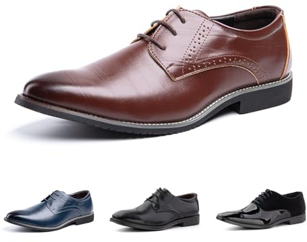 Hitmars Derby Shoes for Men Oxford Shoes Patent Leather Business Formal Dress Shoes Mens Lace Up Brogue Shoe Li1-Brown UK 10(EU45)