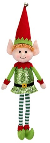 Syengery Muñeca de Navidad con piernas largas, muñeco de Elfo navideño, Decoraciones de muñeco de Elfo Rojo y Verde, Figuras navideñas de muñeco de Peluche Relleno, Adornos navideños de Elfos