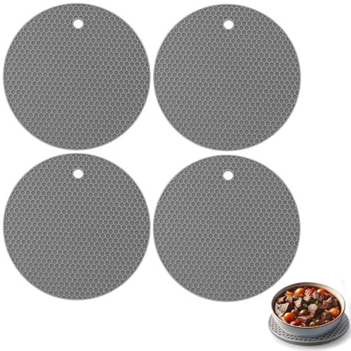 4PCS Heat Proof Mat, Heat Resistant Mat, Heat Proof Mat Kitchen, Non-slip Plate Warmer for Worktops Ideal for Oven Hot Pan Dinner Party Cooking, Durable Flexible Table Mats Round Honeycomb
