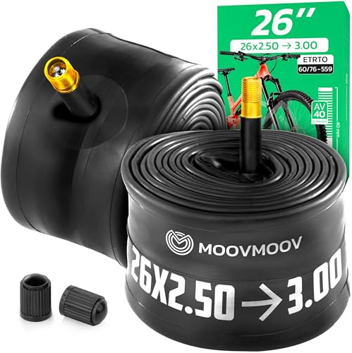 MOOVMOOV 26 Tum Cykelslang - Passar Däck 26x2.50, 26x2.60, 26x2.75, 26x2.80, 26x3.0 (ETRTO 60-559 till 76-559) - Schrader-ventil - 2-pack - För MTB, Elcykel och Mer