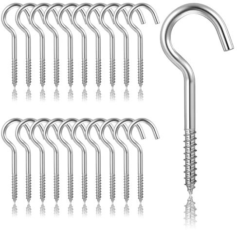 JIEYAO 20 Pcs Manganese Steel Screw-in Hooks, M4 Threaded Hooks 5.04cm/1.98in Rustproof Heavy Duty Cup Hangers Metal Screw Hook for Wood for Ceiling Outdoor Indoor (Large)