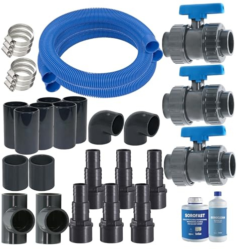 HAF® Bypass set universellt | ventil för anslutning av pool, värmepump, poolvärmare, solsystem | adapter för optimal reglering av vattenflödet | Anslutningssats med 32 mm 38 mm slanganslutning