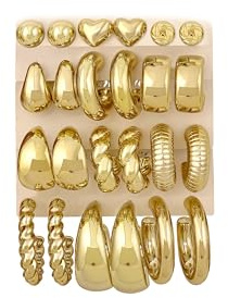 12 Pairs Chunky Gold Hoop Earrings for Women Trendy, Gold Plated Lightweight Classics Hypoallergenic Stack, Thick Open Twisted Huggie Hoops Earring Set