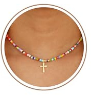 ESPVO Cross Necklace for Girls Women Colorful Beaded little Kids First Communion Confirmation Baptism Christian Catholic Gifts Valentines Jewelry 6-8 8-12 Toddler Religious