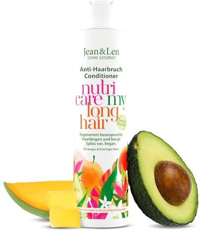 Jean&Len Conditioner Nutri Care Mango & Avocado, für langes & geschädigtes Haar, wirkt Haarbruch entgegen, verbessert das Feuchthaltevermögen, ohne Parabene & Silikone, vegan, 300 ml