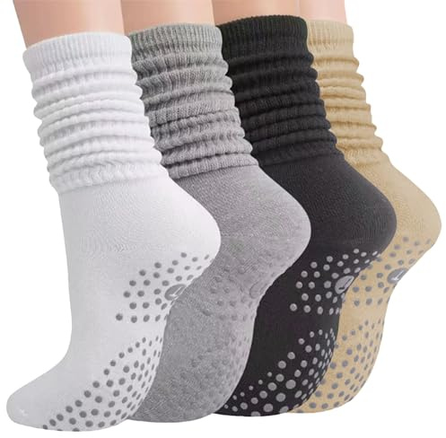 Bafiwu - Calcetines antideslizantes para mujer, 4 pares, 35-40, yoga, calcetín de pilates reformar, antideslizantes, kit de pilates para casa, pilates, accesorios para yoga, ballet, danza, gimnasio