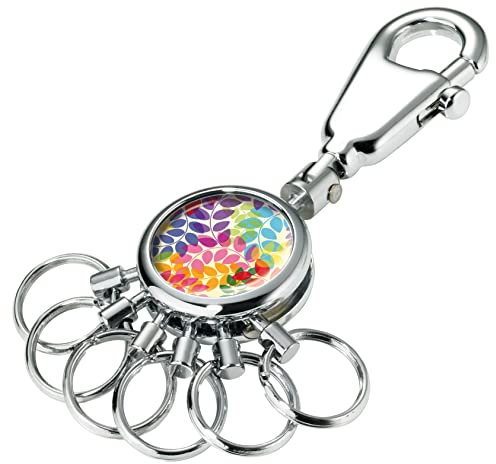 TROIKA COLOURFUL LEAVES SCHLÜSSELHALTER – #KYR01-A084 – glänzend – Schlüsselanhänger - Karabinerhaken – 6 ausklinkbare Ringe - Schlüsselorganisation - filigranes Design – TROIKA-Original