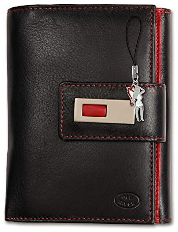 Old River Unisex Portemonnaie Geldbörse schwarz rot Leder 11x3x14cm OPD701S Leder Portemonnaie