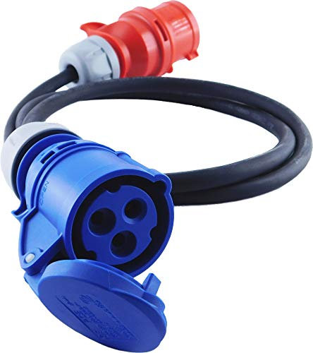 NWP Adapter CEE Kupplung 230V 16A auf CEE Stecker 400V 16A - 1,5m Anschlusskabel 3x2,5mm² Gummischlauchleitung - IP44 - Für Camping, Caravan, Boot, Märkte