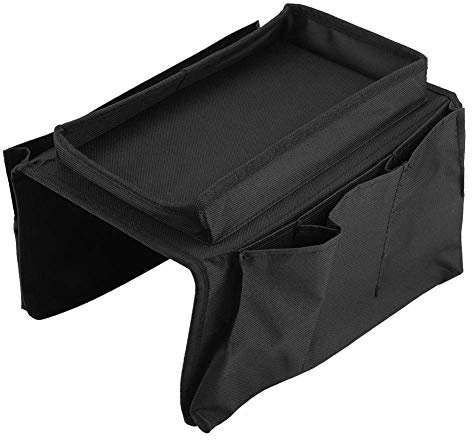Fdit Bolsa de almacenamiento para sofá o sofá, reposabrazos para colgar TV, organizador con soporte para tazas, decoración del hogar, revistas (color negro)