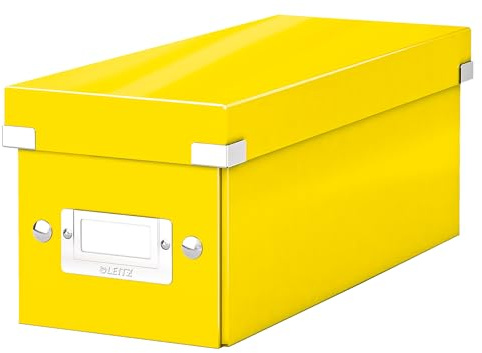 Leitz Click & Store WOW schmale Aufbewahrungsbox mit Deckel, Box zur CD Aufbewahrung, als Geschenkbox oder für Zubehör im Haushalt und Büro, 84% recycelte Premium-Hartpappe, Gelb, 60410016