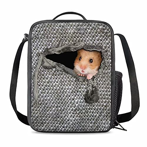 chaqlin Cute Hamster Printed Lunch Bag,Boys Girls Cool School Lunch Backpack Box Food Container with Adjustable Shoulder Strap,Outdoor Camping Picnic Pouch