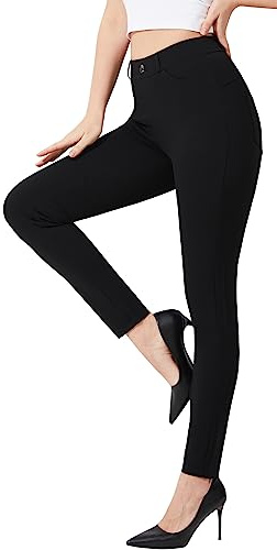 AFITNE Womens Skinny Smart Work Trousers with Pockets 28/30 | Tailored Slim Fit, Stretchy Office Casual Suit Pants, Soft, High Waist, Comfortable & Non-See Through