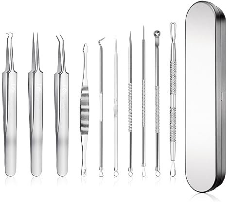 SWTYExt 10 Stücke Pickel Ausdrücken Werkzeug Mitesserentferner Komedonenquetscher Pickelentferner Blackhead Remover Mitesser Entferner Set mit Box aus Edelstahl für Gesichtsfehler Frauen & Männer