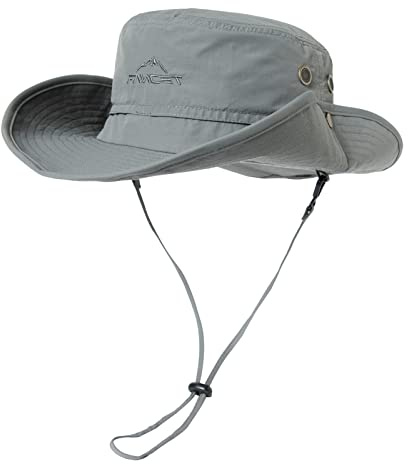 Comhats Womens Mens Sun Hat Wide Brim UPF 50+ Ladies Waterproof Safari Hat Bush Boonie Hats for Walking Trekking Fishing Camping Hiking Sailing Folding Adjustable Breathable M 54-57CM Light Grey