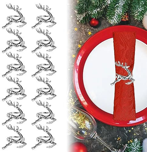 HAOMEEDUO 12 Stk Weihnachten Rentier Serviettenringe Silber Elch Serviettenhalter Rentier Servietten Ringe Halter Hirsch Serviettenring Weihnachten Tischdekoration für Weihnachten Abendessen Party