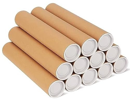Lot de 12 tubes en carton de 5,1 x 30,5 cm avec capuchons pour emballage d'affiches pour envoi postal