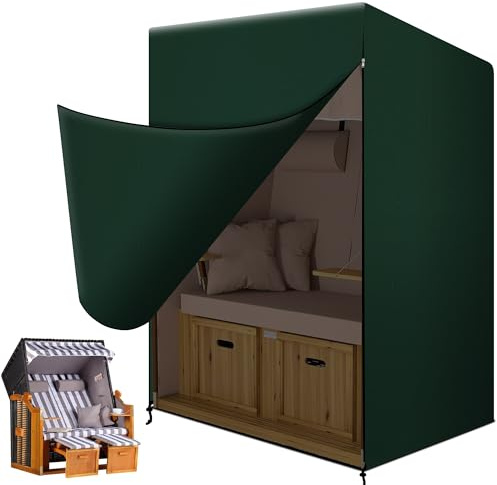 Funshot Copertura per poltrona da spiaggia, resistente all'inverno, 135 x 105 x 140 x 175 cm, impermeabile, antivento, resistente ai raggi UV, per sedie da spiaggia con chiusura lampo, coulisse verde