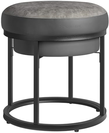 SONGMICS HOME LUIZ Collection - Ottoman Footstool, Round Ottoman, Vanity Chair Stool, Footrest, Reversible Top, Side Table, Max. Load 660 lb, Bedroom Living Room Entryway, Dove Gray ULOM080G01