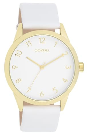 Oozoo - Timepieces Damen Uhr in White/Gold | Armbanduhr Damen mit Lederarmband | Moderne Uhr für Frauen | Edle Analog Damenuhr in rund C11325 (40mm Gehäuse)