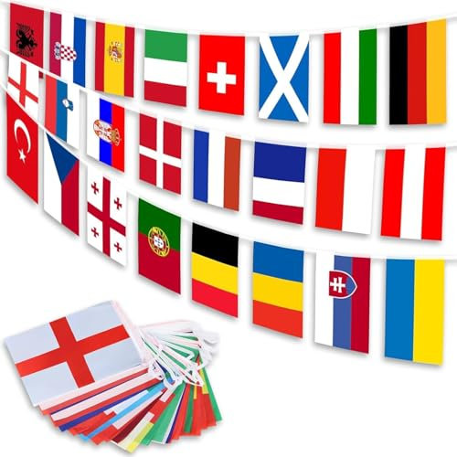 GWAWG 24 Bandiera Europa Ghirlanda, Bandierine Europei Calcio, Bandiere Nazionali di Paesi, Decorazioni per Bar, Calcio, Ristorante