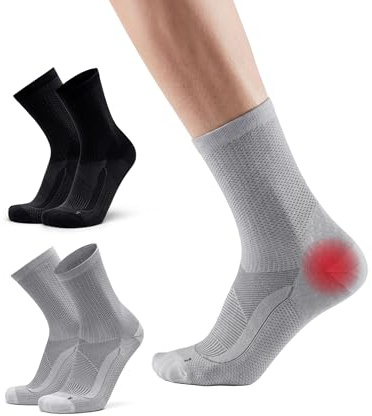 DANISH ENDURANCE Calcetines con Soporte para Fascitis Plantar, Calcetines Funcionales para Neuropatía, 2 pack, Multicolor (1x Negro/Gris, 1x Gris Claro) 35-38