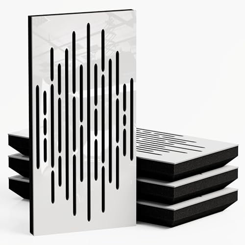 Lot de 4 Panneaux acoustiques étroits absorbants diffusants | 50x25cm | Absorption - Diffusion - Réflexion - Insonorisation | Modèle-Epaisseur-Couleur : [WAVE - 53 mm | Plastique blanc brillant]