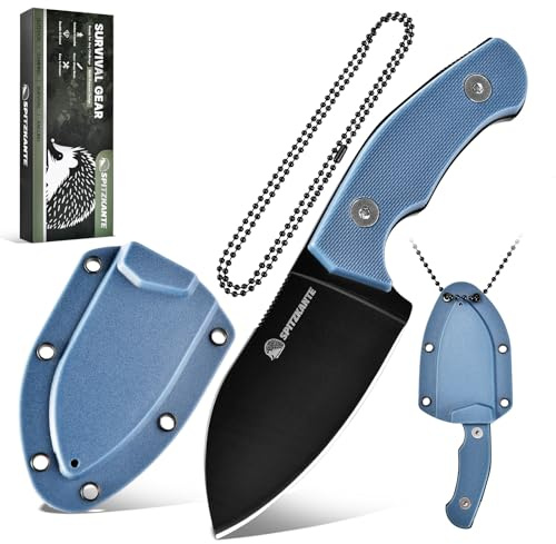 SPITZKANTE Touch Neck Knife P-DA, 5Cr14MoV in acciaio a manico pieno, mini lama fissa, lunghezza lama 7,1 cm, con catena a sfera ABS