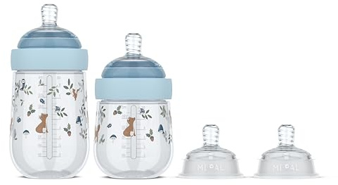 Mepal - Set di biberon per bambini Mio Little Dutch - 3 pezzi - Biberon anticolica - Il design a spirale impedisce l'intasamento - Silicone di grado medico - 165 + 240 ml - Forest Friends