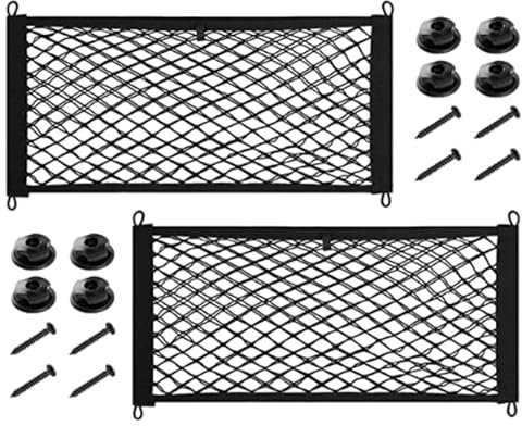 VZU Lot de 2 filets à bagages réglables de 45 x 25 cm - Avec 4 adaptateurs de fixation et vis - Filet de rangement élastique pour coffre de voiture - Pour SUV, voitures et camions