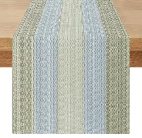 Tischläufer Abwaschbar 40 x 140 Outdoor Tischläufer Modern Leinen Landhausstil Läufer Tisch Frühling Wohnzimmer Tischsets Eukalyptus Grün Tischmatten für Esstisch Party Hochzeit Couchtisch