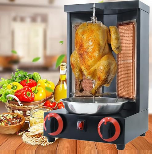 Parrilla Vertical Para Kebab, Asador De Pollos, Máquina De Parrilla a Gas, Máquina Automática Para Hacer Brochetas Giratorias, Estufa De Barbacoa Eléctrica,Black-DoubleKnob