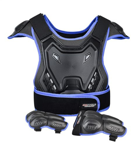 Tuta da moto per bambini, con protezione per gomiti, ginocchiere, parastinchi, protezione per petto e colonna vertebrale, attrezzatura da motocross, per sport all'aria aperta (blu)