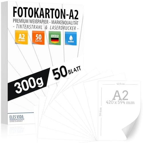 50 Stück - DIN A2 - WEISSER Bastelkarton 300g/m² – PREMIUM PAPIER Reinweiß - 42 × 59,4 cm - Unbedruckt für Fotografie, Präsentationen, Plakate, Basteln, Scrapbooking, Karton - MADE IN GERMANY