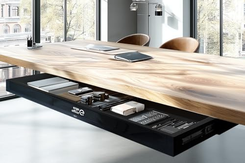 Ergo Office ER‑302 - Cassetto piatto da 758 mm, robusto cassetto in plastica con guide in acciaio fino a 10 kg, organizer salvaspazio per ufficio e casa (nero)