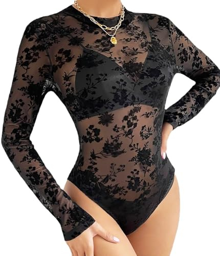 MIZSPISE Sexy body femme transparente (noir, L)