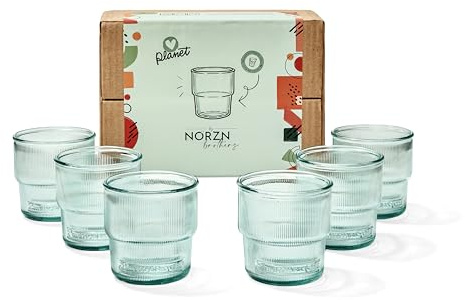 Vasos De Cristal Agua Apilables - Set De 6 Vasos De Cristal Elegantes para Agua 300 ml. Ideal también como Vasos Café, Fabricados en Vidrio 100% Reciclado, Duradero y Resistente para Uso Diario.