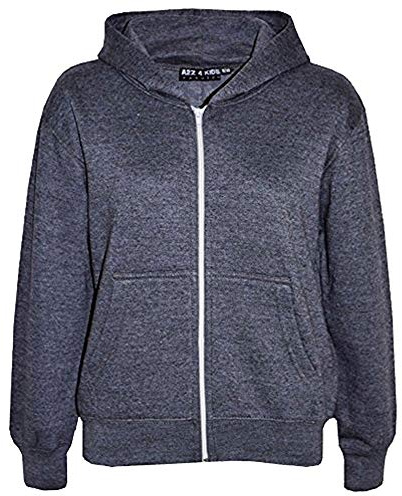 A2Z 4 Kids Girls Boys Classic Plain Full Zip-Up Hooded - Hoodie Plain Charcoal 13