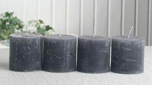 Set: 4X Rustik-Stumpenkerze, 5 x 5 cm Ø, anthrazit-schwarz